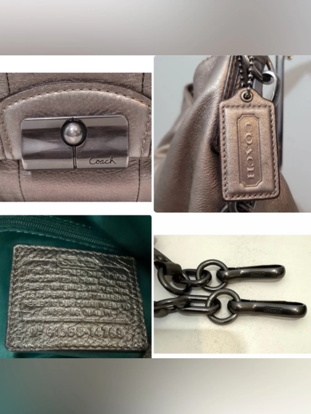 Coach Kristin Metallic Marcasite Leather Hobo Crossbody Bag Y2K Shoulder Purse